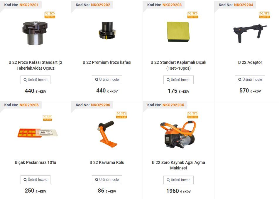 NKO B 22 Zero Kaynak Ağzı Açma Makinesi Aksesuarları