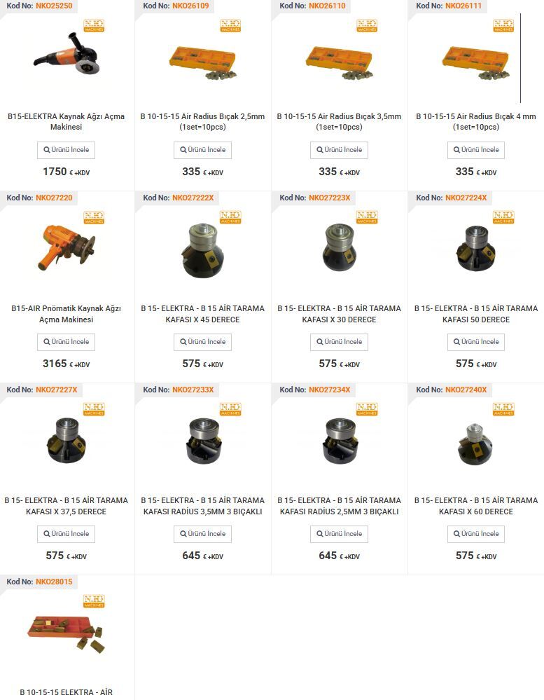NKO B15 Elektra Ve B15 Air Kaynak Ağzı Açma Makineleri ve Aksesuarları